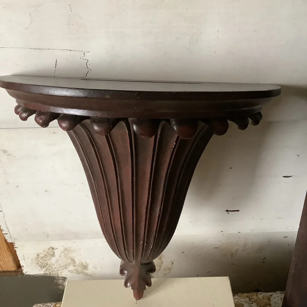 Vintage Antique Fluted Wooden Wood Wall Shelf Original Tag Solid Wood